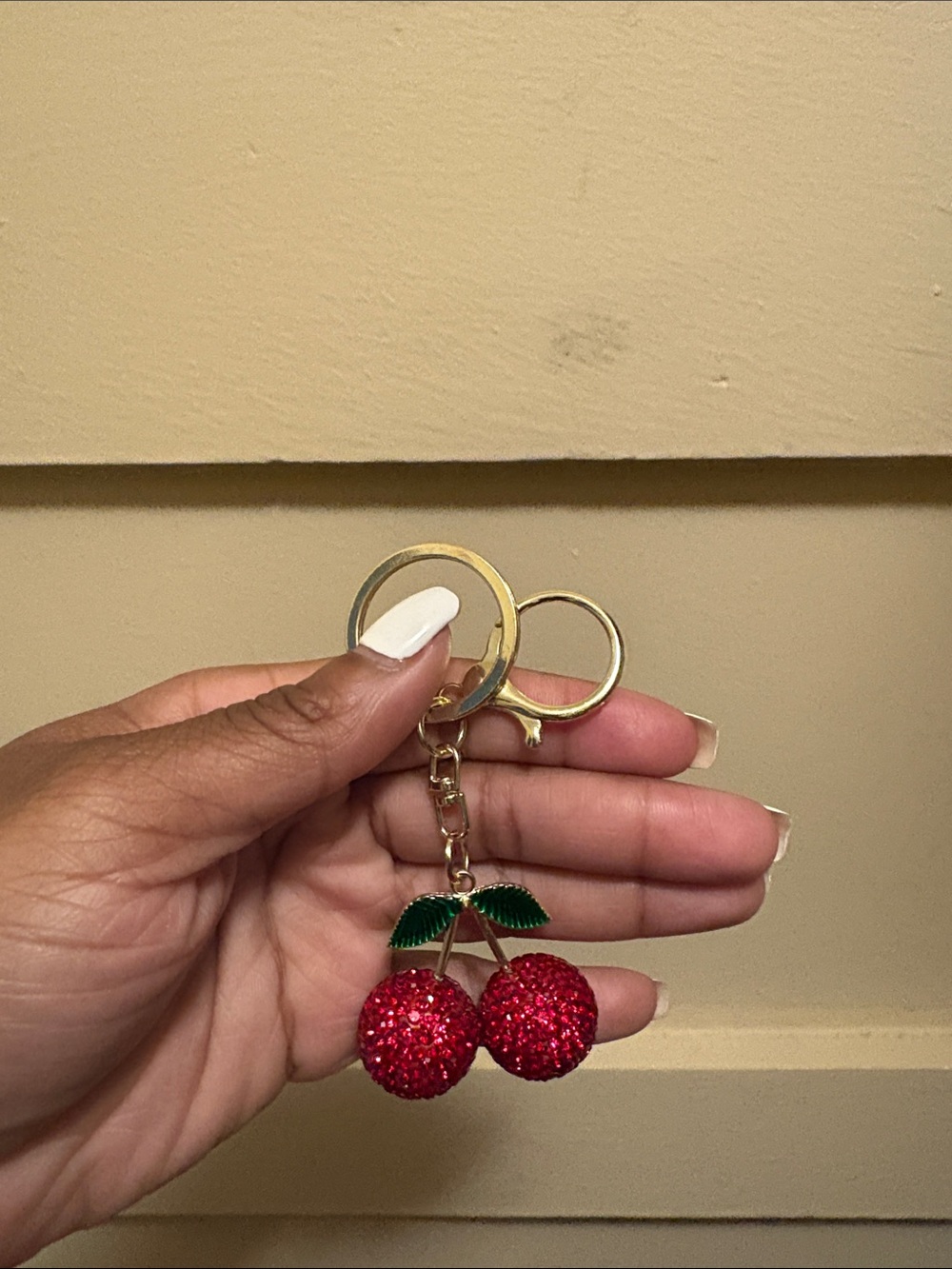 Gold Cherry Keychain with Red Crystal Charms